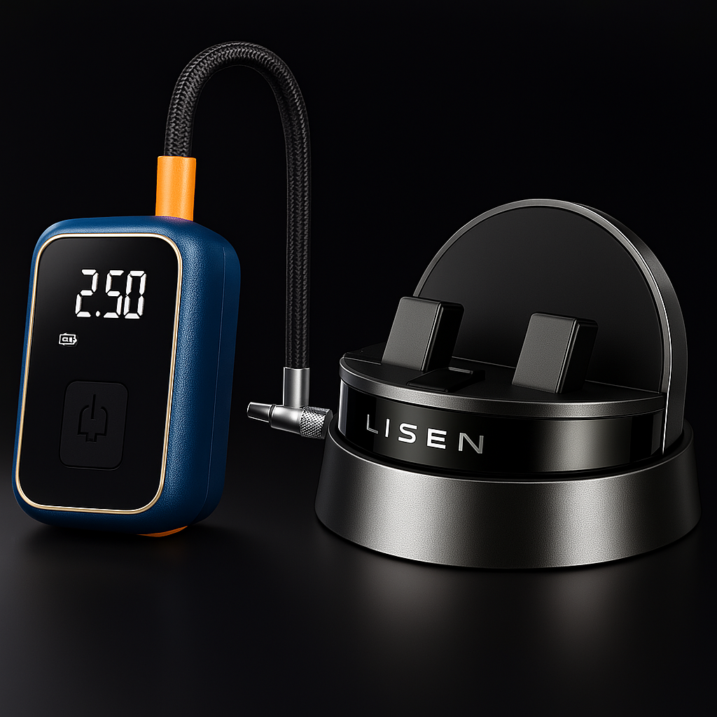 Pack Duo – Gonfleur Portable + Support Téléphone Rotatif