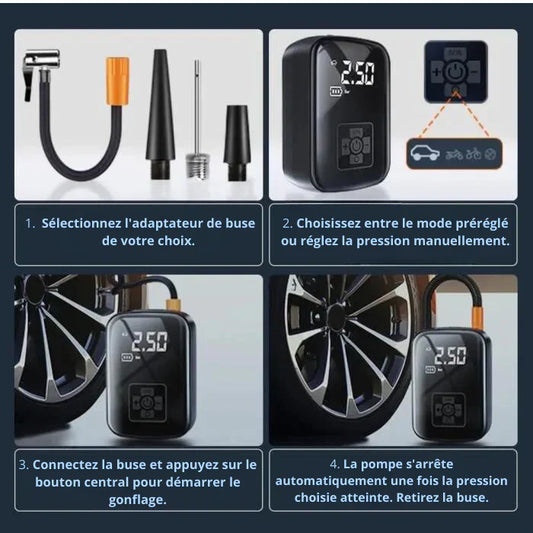 Gonfleur Portable HELLOLEIBOO – Ultra Compact et Puissant (Voiture, Vélo, Moto)